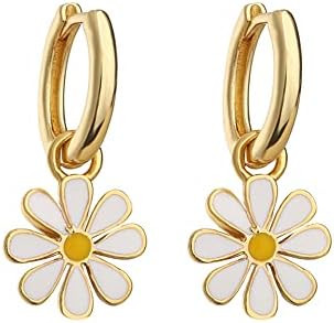 Small Hoop With Daisy Flower Charm Earrings for Women Girls Cartilage Gold Plated Hypoallergenic ... | Amazon (US)