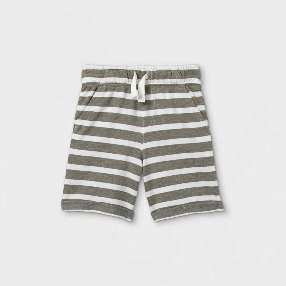 Toddler Boys' Striped French Terry Pull-On Shorts - Cat & Jack Cream/Gray 2T | Target