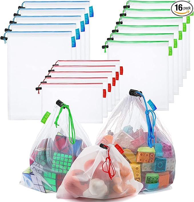 16 Pcs Mesh Small Toy Bags for Storage, 3 Sizes Reusable Mesh Drawstring Produce Bags Puzzle Bag ... | Amazon (US)