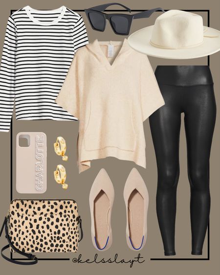 Outfit idea, Walmart fashion, faux leather leggings, black and white stripe tee, rothys, leopard bag, bauble bar phone case, Kendra Scott 

#LTKstyletip #LTKunder50 #LTKSeasonal