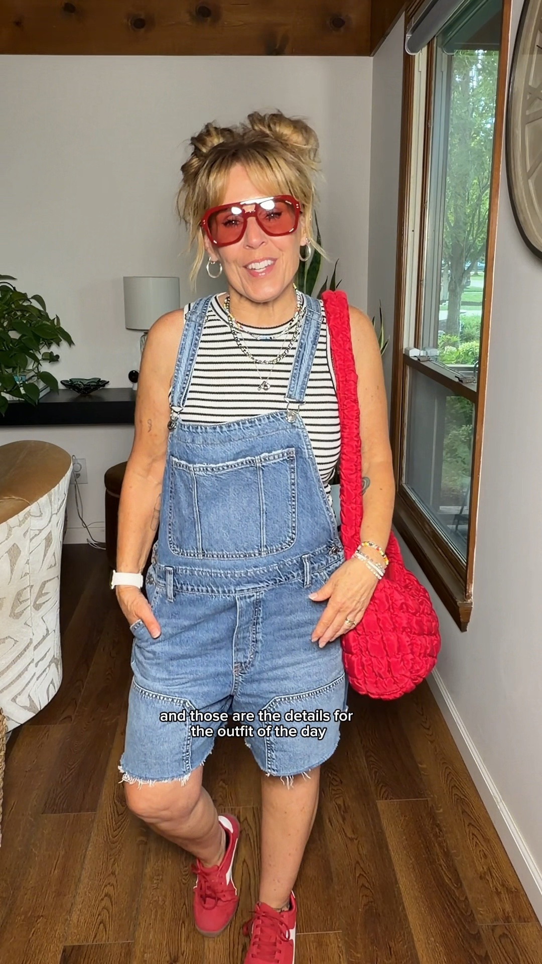 An outfit for very hot day at school! @ae overalls shorts, size M. Tank is size M, I linked similar.

#LTKdayinmylife #LTKootd #LTKOver40