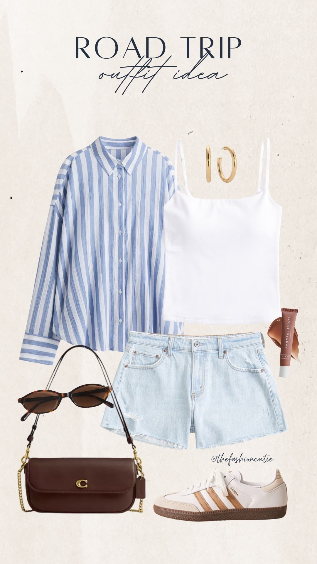 Road trip outfit idea that’s cute but still comfy for the car. I layered a striped button-up over a white tank with denim shorts and Sambas. Such a laid-back summer girl vibe.

#LTKShoeCrush #LTKFindsUnder100 #LTKStyleTip