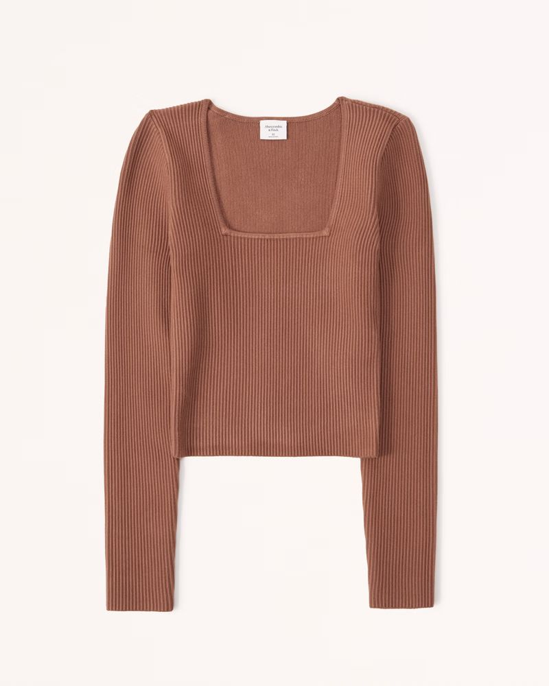 Long Sleeve Ottoman Squareneck Top | Abercrombie & Fitch (US)