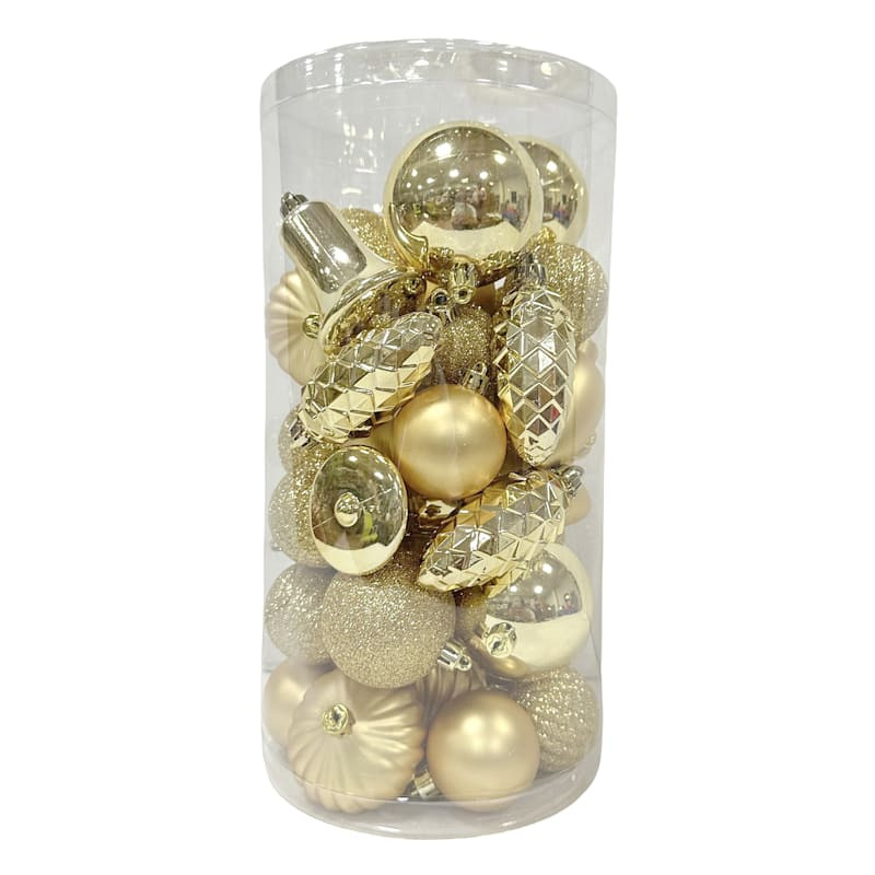 40-Count Gold Mix Shatterproof Ornaments | At Home