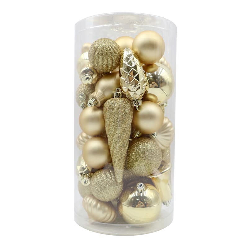40-Count Gold Mix Shatterproof Ornaments | At Home