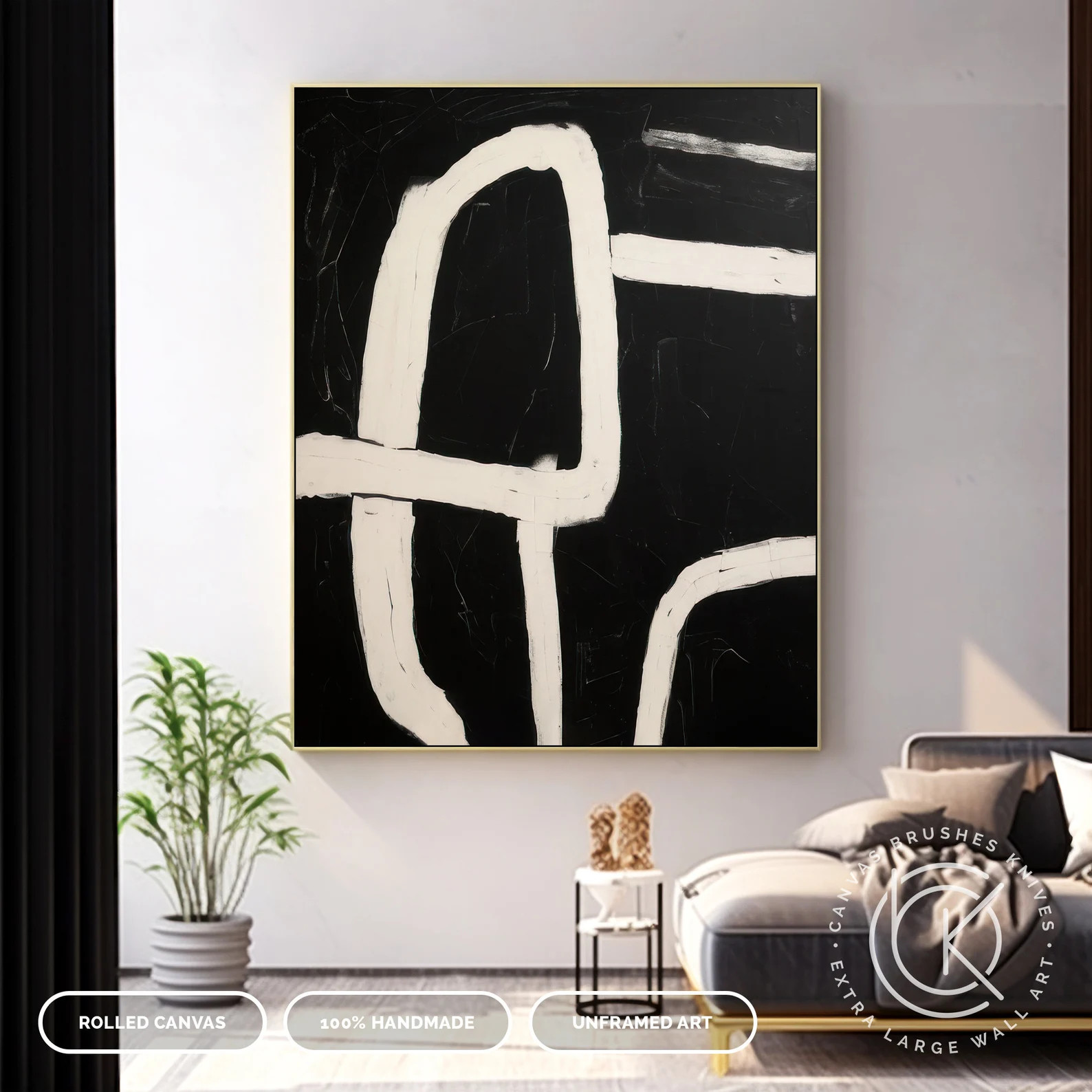 Extra Large Minimalist Black Abstract Painting on Canvas, Black & White Canvas Wall Decor, Minima... | Etsy (CAD)