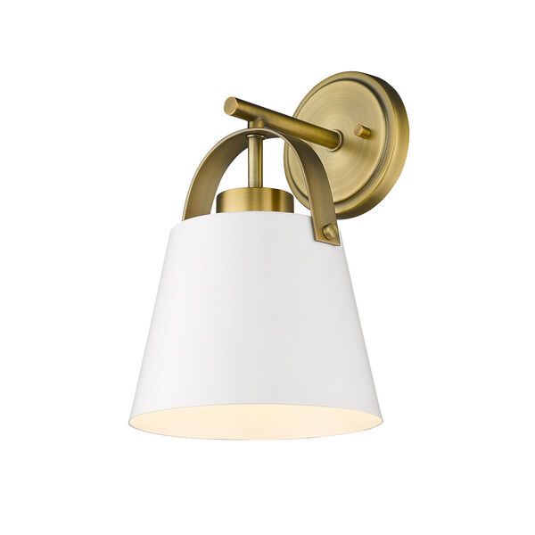 Z-Studio Matte White and Heritage Brass One-Light Wall Sconce | Bellacor
