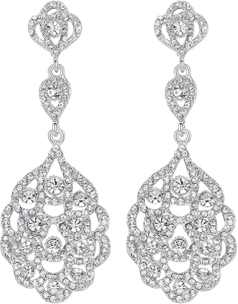 mecresh Wedding Teardrop Dangle Earrings Crystal Rhinestone Beaded Chandelier Earrings for Brides... | Amazon (US)