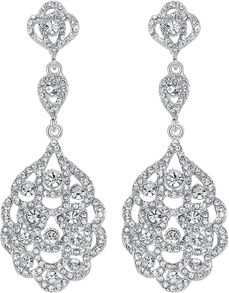 mecresh Wedding Teardrop Dangle Earrings Crystal Rhinestone Beaded Chandelier Earrings for Brides... | Amazon (US)