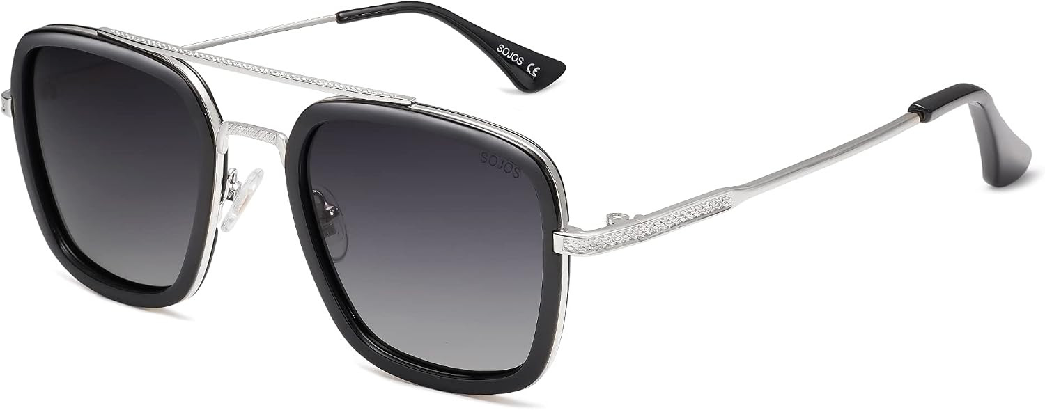 SOJOS Polarized Sunglasses for Men Women Retro Aviator Square Goggle Classic Alloy Frame HERO SJ1126 | Amazon (US)