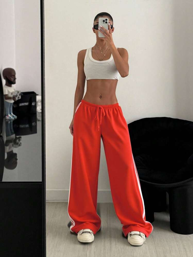 Lunelith SHEIN Lunessa Casual Drawstring Striped Waist Straight-Legged Shorts For New Year Clothe... | SHEIN