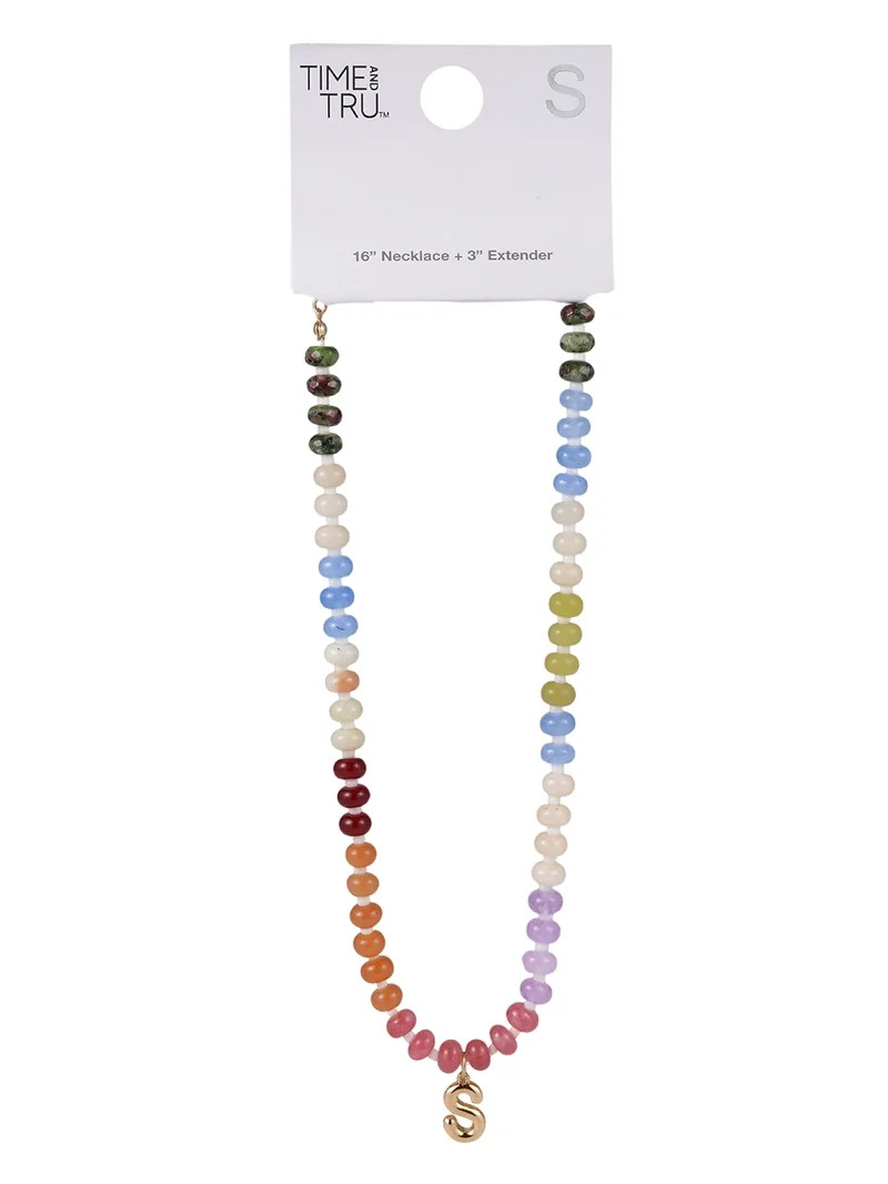 Time and Tru Goldtone Multicolored Bead Initial "S" Necklace | Walmart (US)
