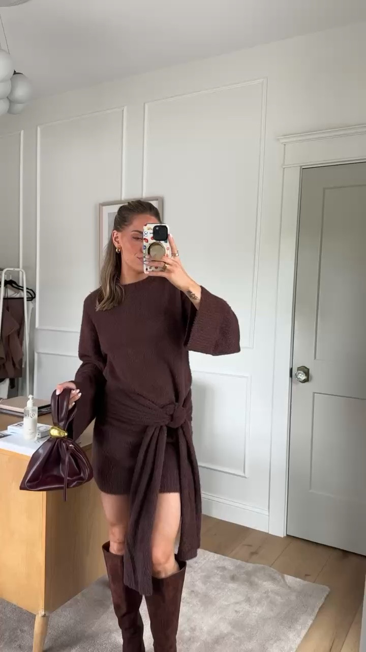 Wrapped up in chocolate tones this fall 🍂🤎 the texture, the fit… obsessed!! 

wearing an XS 

sweater dress
date night 
GNO 

#LTKSeasonal #LTKStyleTip #LTKParties