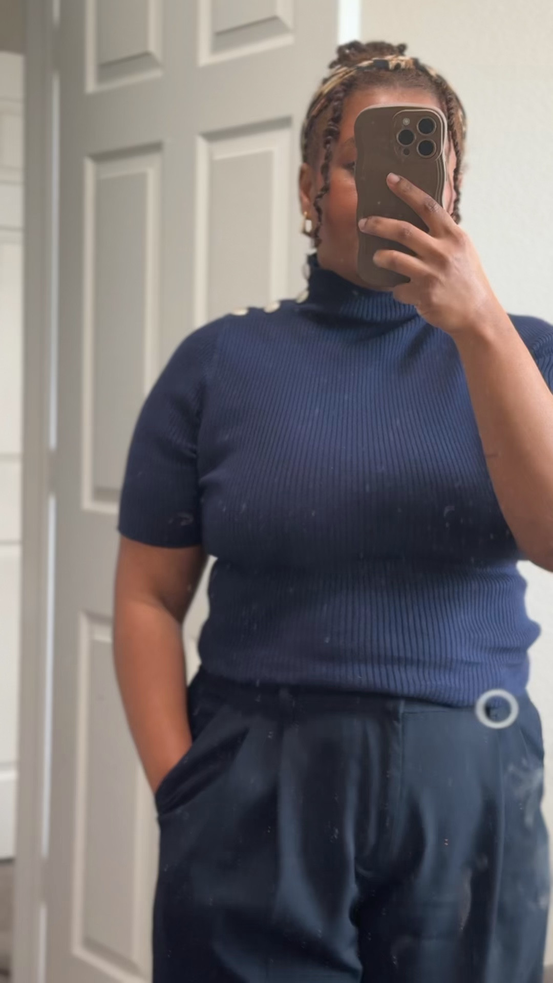 Work from home outfit of the day! 

I think me + navy will be together forever to be honest. The added headband with leopard works perfectly with my hair color so it adds visual interest without drawing the eye there first! Really easy and comfortable look! 

Wearing a size 16 in the pants and large petite in the top! 

#LTKStyleTip #LTKWorkwear #LTKSaleAlert