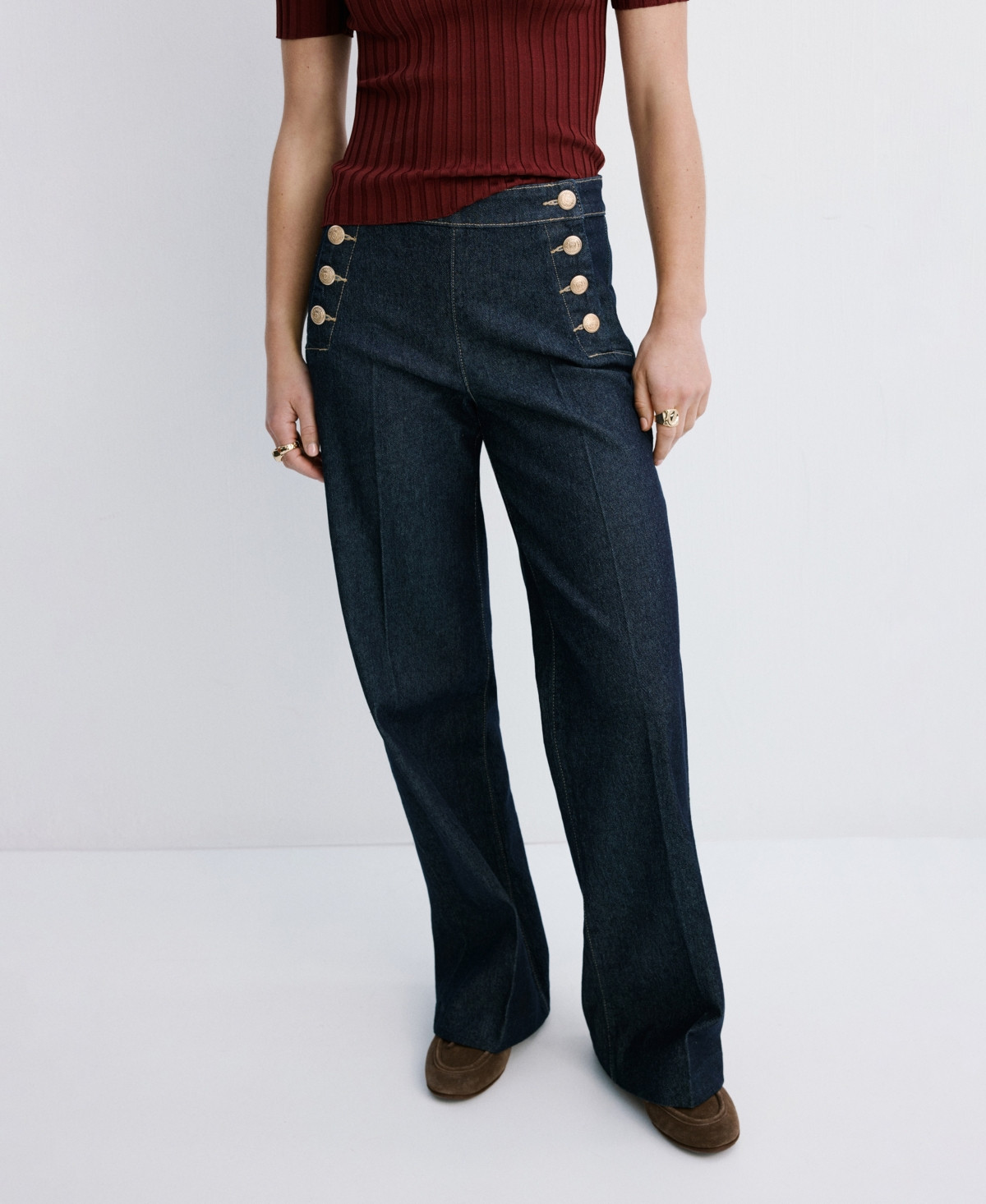 Mango Women's Side Buttons Wide-Leg Jeans - Open Blue | Macy's
