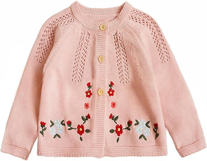 Simplee kids Baby Girl Thin Sweater Solid White Pink Cardigans for Toddler 0-3Years | Amazon (US)