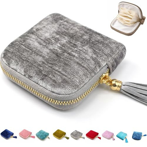Small Travel Jewelry Pounch Case, 6-Layer Velvet Jewelry Organizer Storage Bag with Zipper, Mini Portable Pouch for Bracelet Rings Earring, Anti-Scratch Jewelry Pouch Gift for Women Girls（Gray） | Amazon (US)