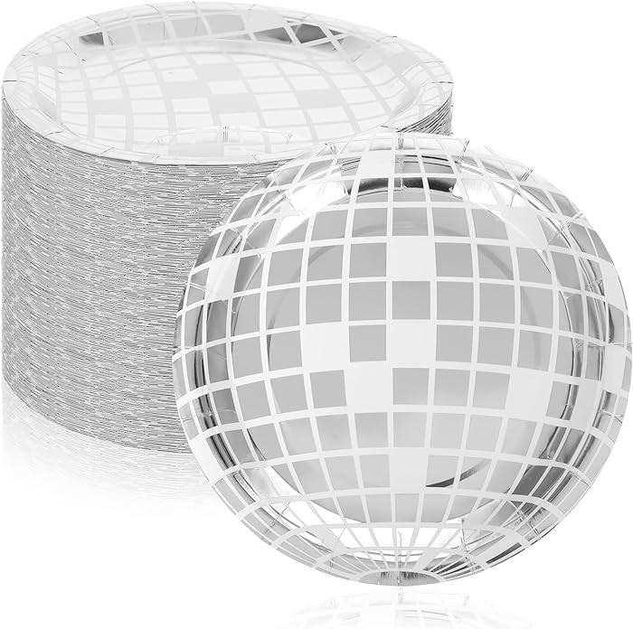 Tobeelec 100 Pcs 9 Inch Disco Plates Silver Paper Plates 70s Party Decorations Disposable Disco D... | Amazon (US)