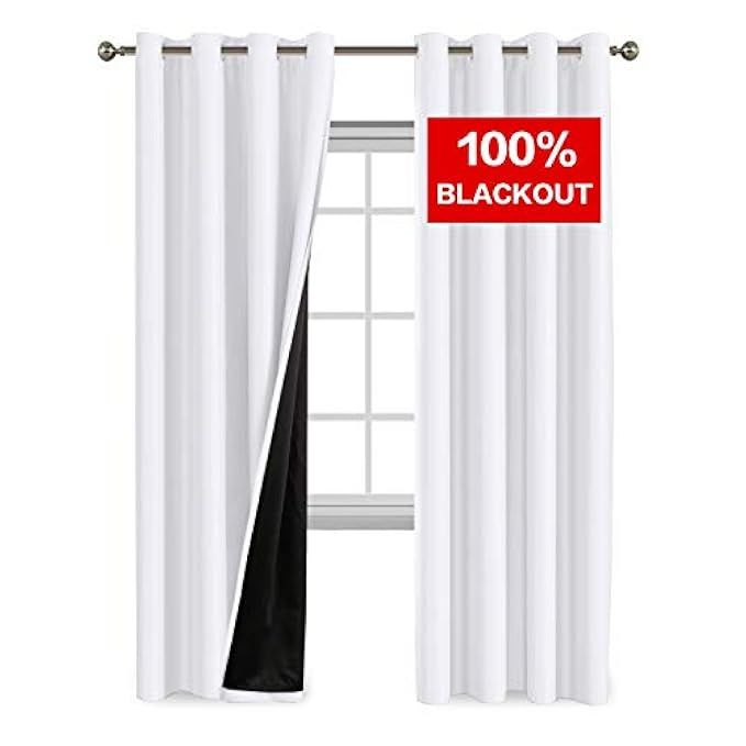 Flamingo P 100% Blackout Curtain Set, Thermal Insulated Energy Efficiency Window Drapery, Lined Silk | Amazon (US)