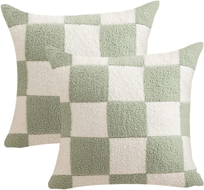 NIDITW Set of 2 St Patrick's Day Gift Ultra Soft Checkerboard Throw Pillow Cover Fuzzy Microfiber... | Amazon (US)