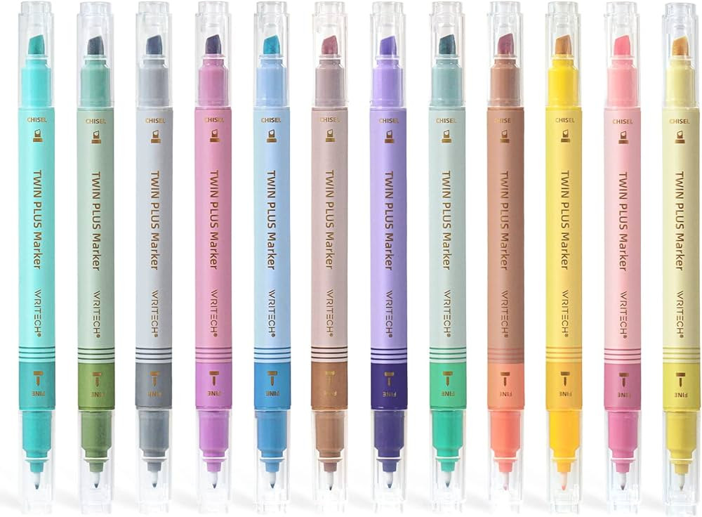 WRITECH Dual Tip Highlighter Markers: Aesthetic Fine & Chisel Tip Pastel Vintage Marker Multicolo... | Amazon (US)
