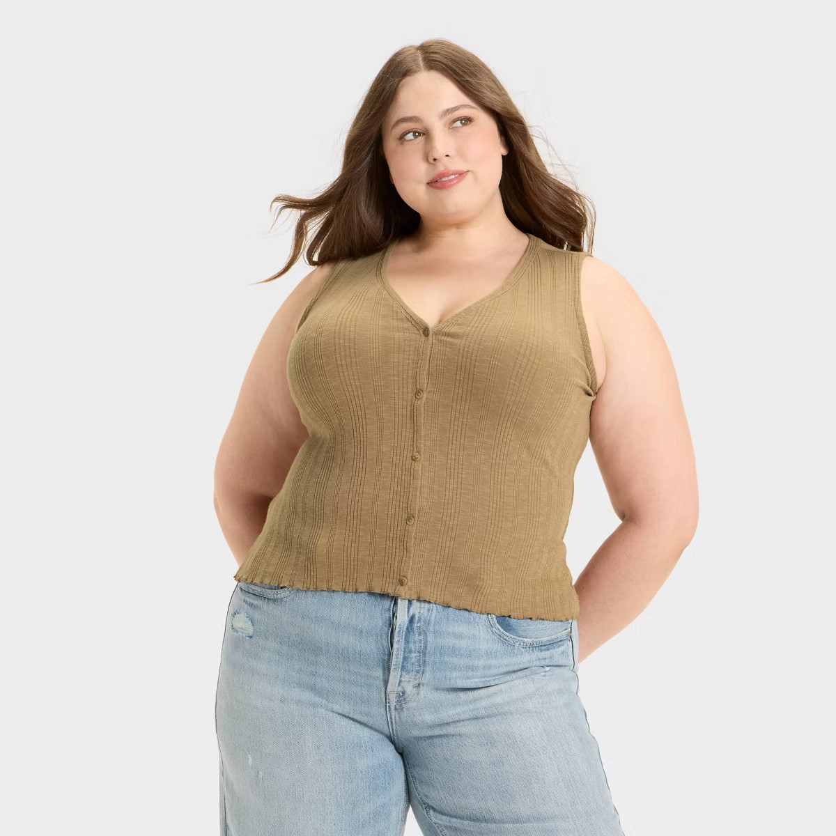 Women's Button-Front Knit Tank Top - Universal Thread™ Light Blue XXL | Target