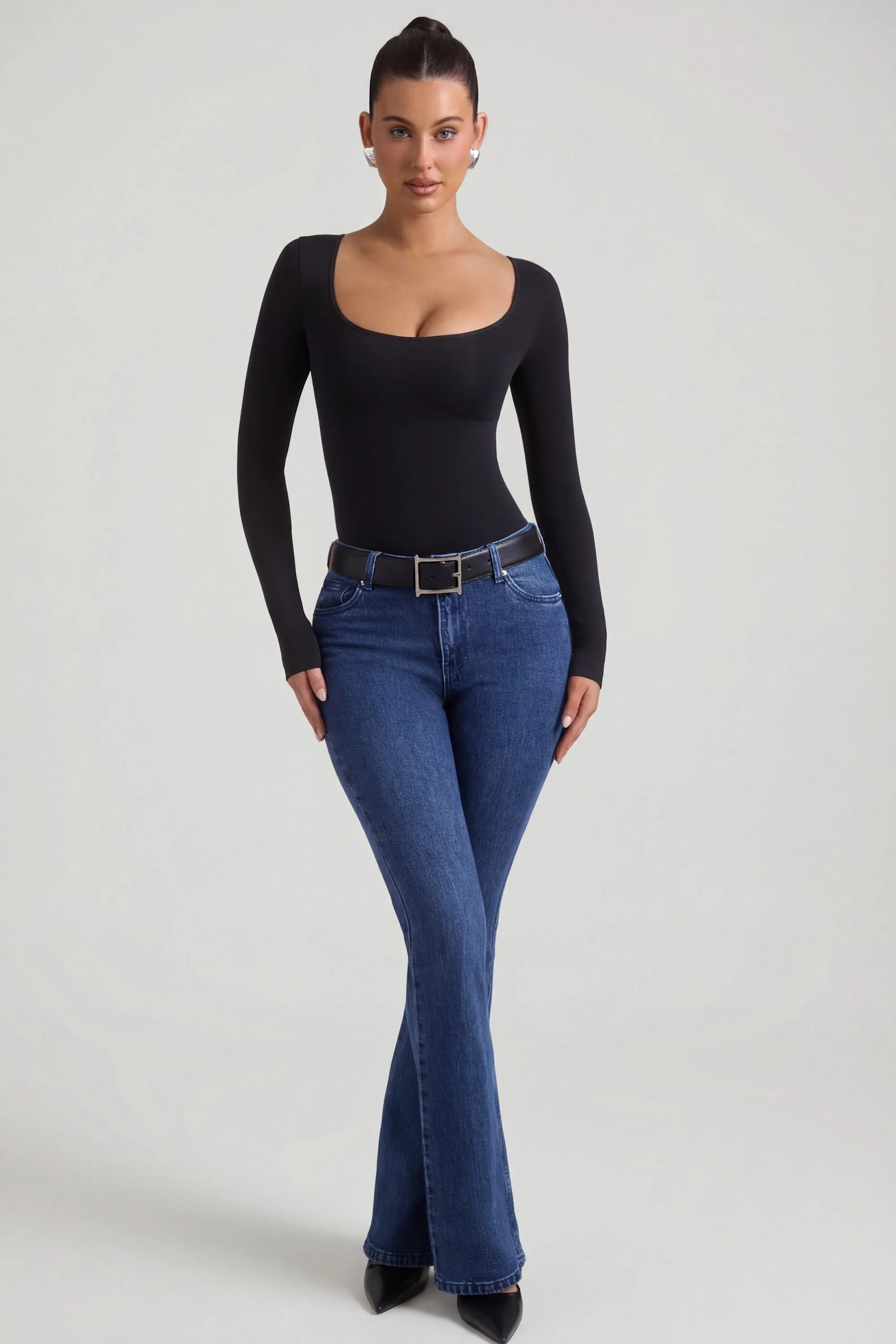 High-Rise Flared Jeans in Indigo Wash | Oh Polly