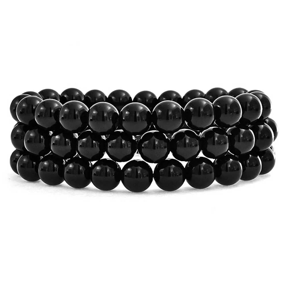 Set Of 3 Gemstone Black Onyx Round Bead 8MM Stretch Bracelet for Women Teen for Men Multi Strand ... | Walmart (US)