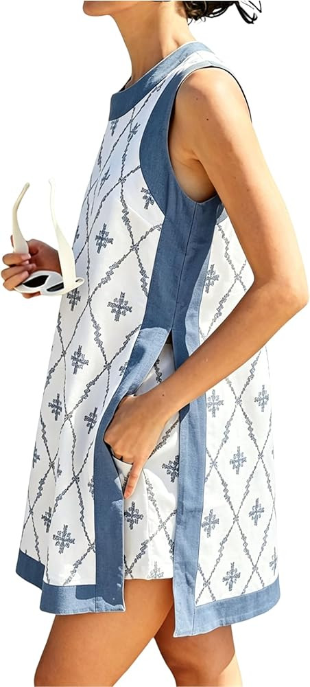 Bankeng Womens 2 Piece Sets Casual Color Block Printed Crewneck Sleeveless Pullover Tops Matching... | Amazon (US)
