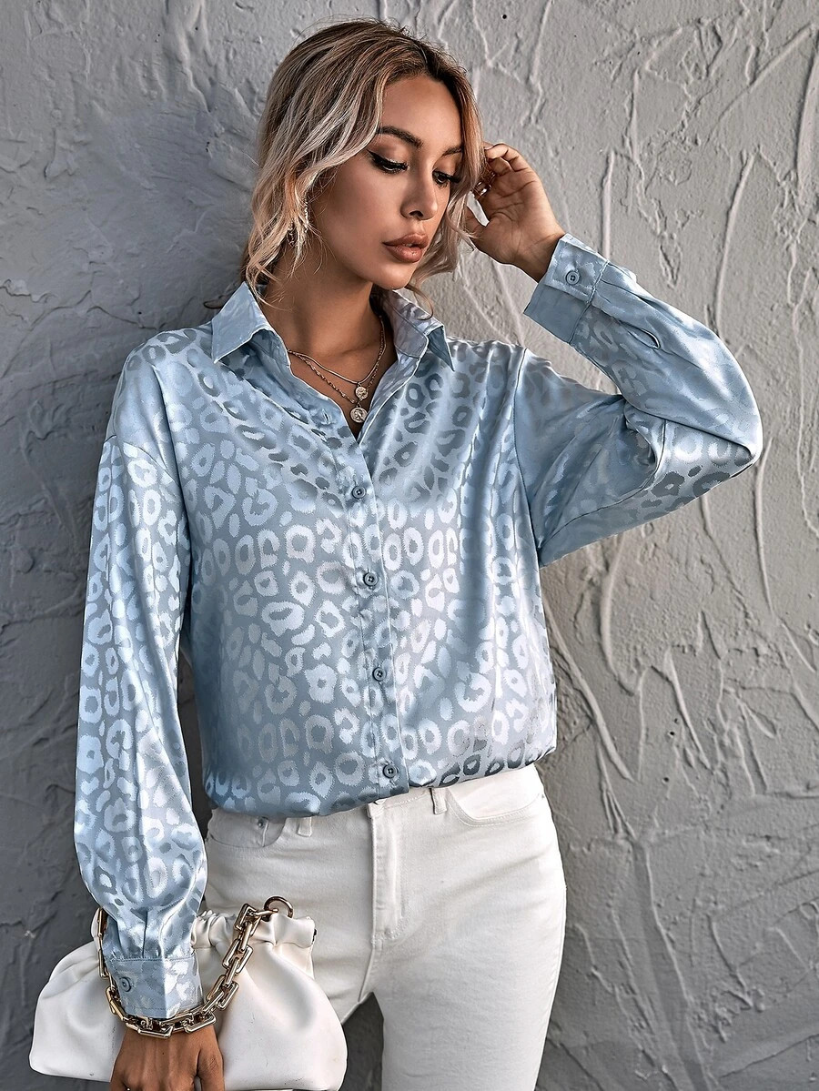 SHEIN Button Front Leopard Satin Top | SHEIN
