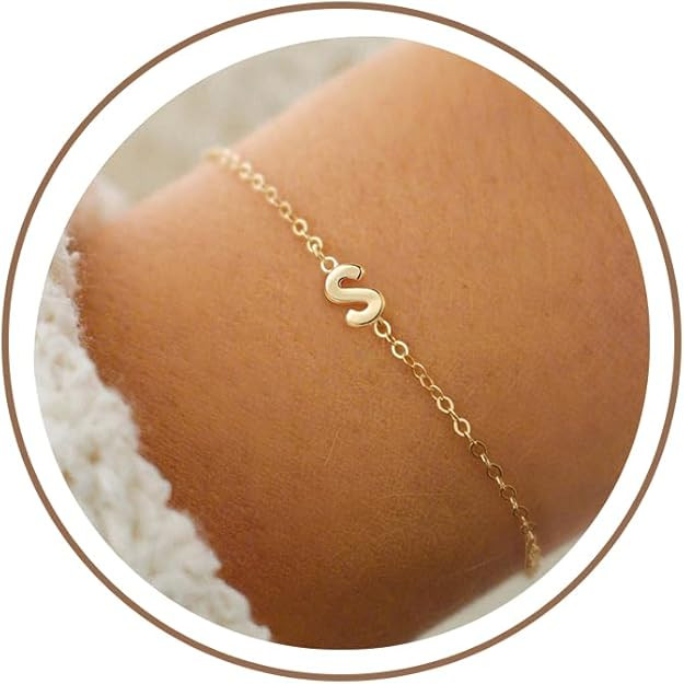 Turandoss Gold Initial Bracelets for Women Girls - 18k Gold Plated Letter Initial Bracelet Dainty... | Amazon (US)