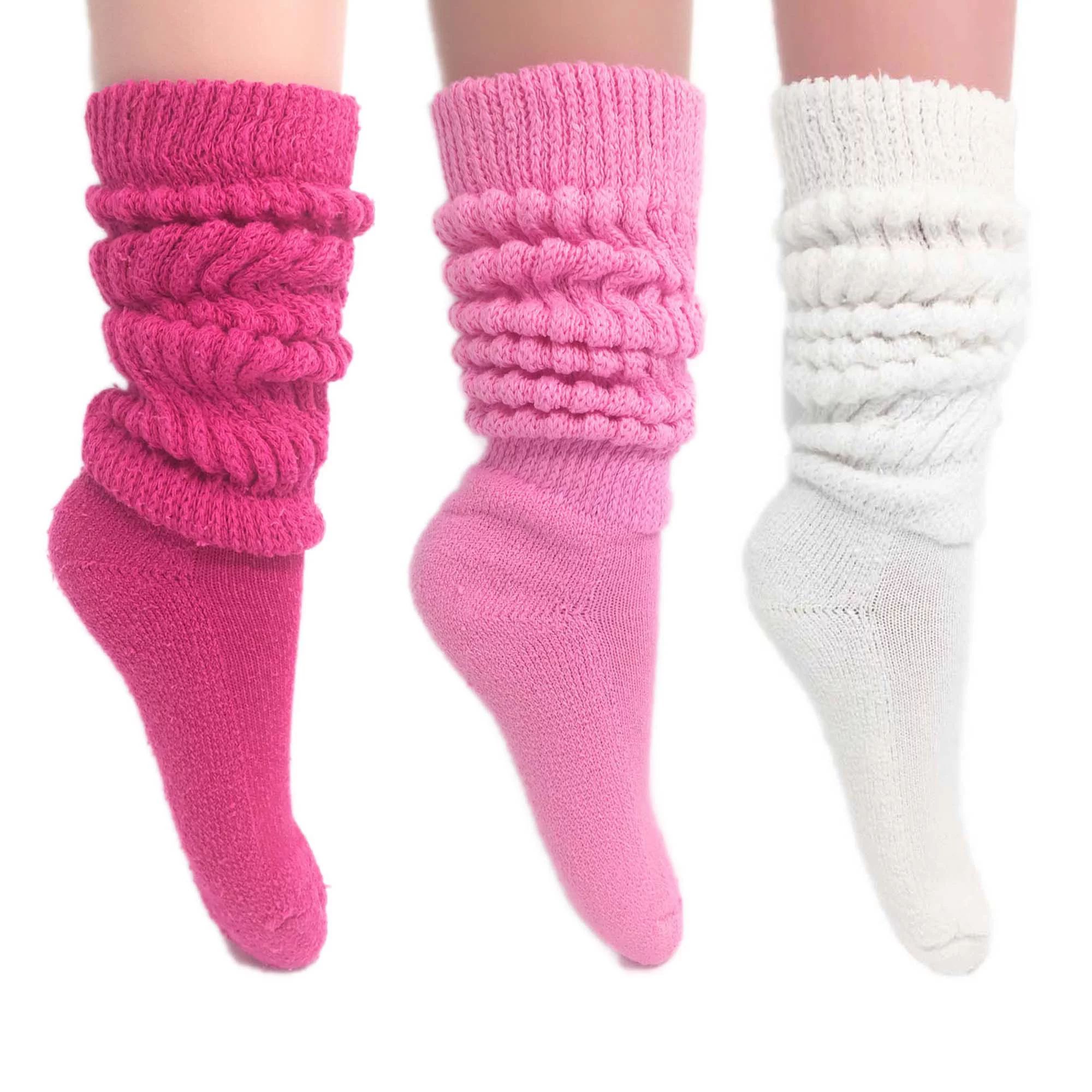 Women's Extra Long Heavy Slouch Cotton Socks Size 9 to 11 (Fuchia - Pink - White) | Walmart (US)