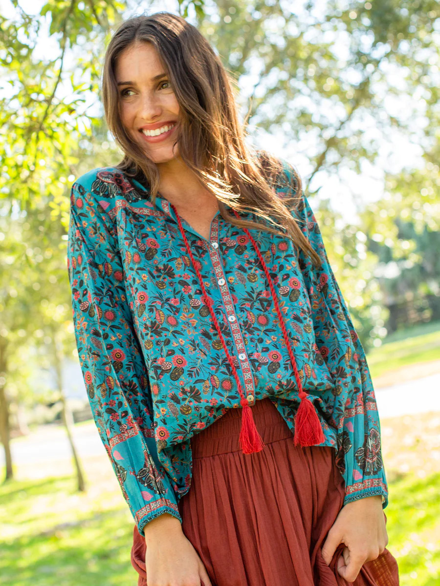 Francesca Cotton Blouse - Turquoise | Natural Life