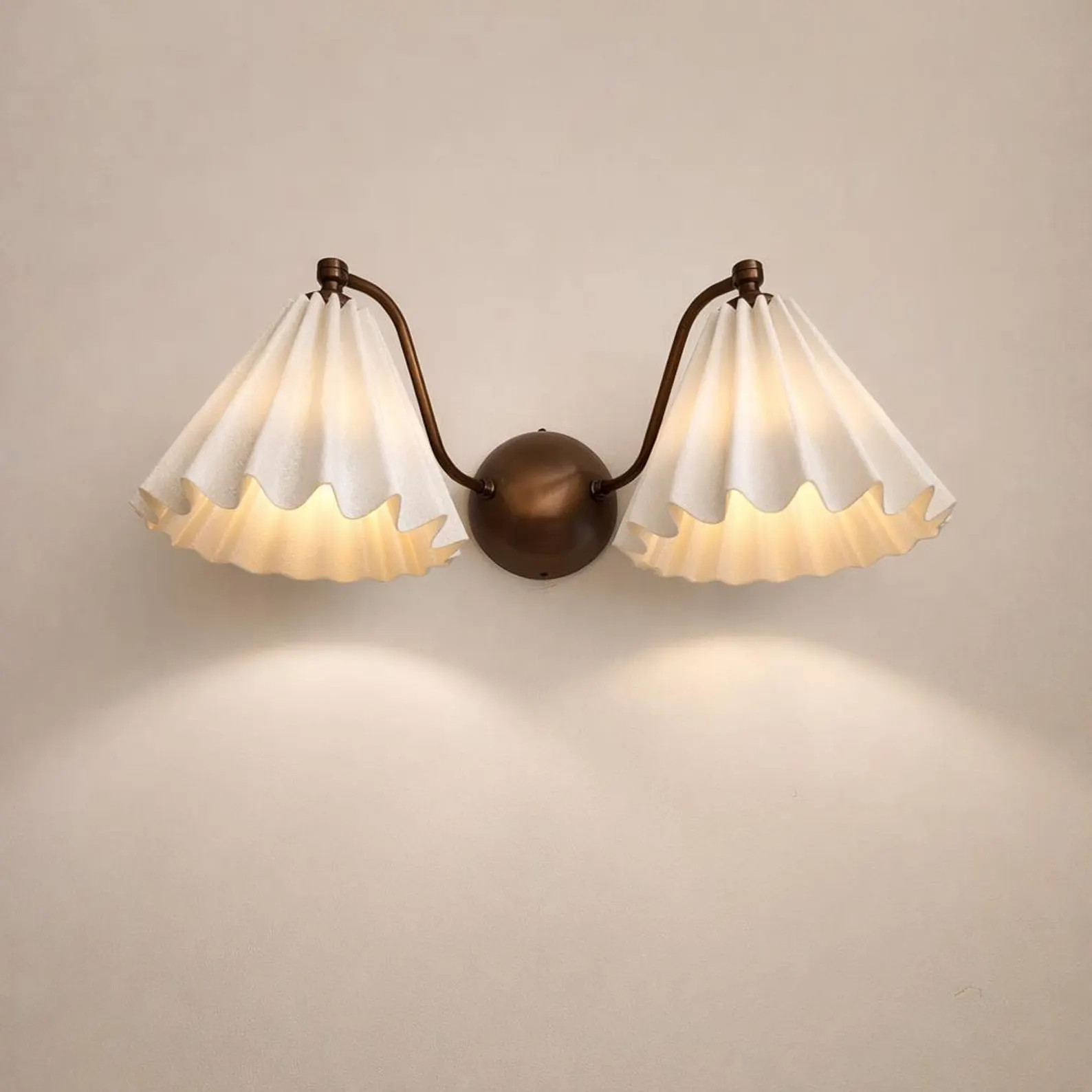 Handmade Brass Double Wall Sconce: Mid-Century Pleated Shade Lighting | Etsy (Global)