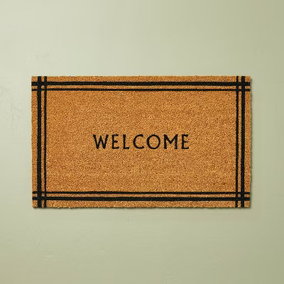 18"x30" Border Stripe Welcome Coir Doormat Tan/Black - Hearth & Hand™ with Magnolia | Target