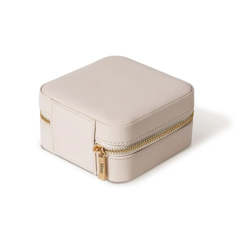 Personalized Square Travel Jewelry Case in Cream | Jewlr