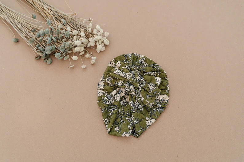 Olive Floral Triple Bow Baby Turban Infant Headwrap Baby Top - Etsy | Etsy (US)
