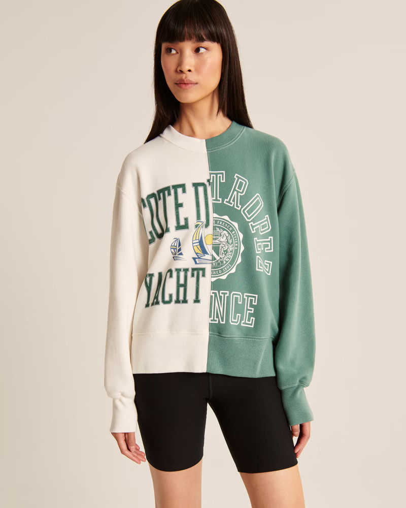 Women's Oversized Boyfriend Spliced Graphic Sweatshirt | Women's Tops | Abercrombie.com | Abercrombie & Fitch (US)
