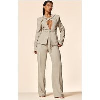 PLT Label Oatmeal Tailored Straight Leg Pants | PrettyLittleThing US