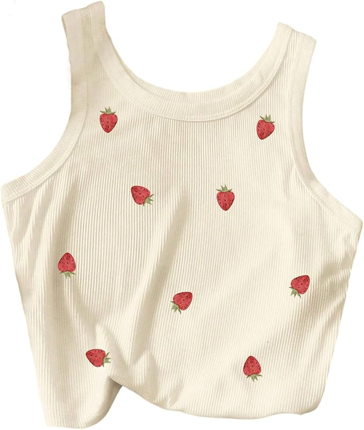 SweatyRocks Women's Chili Pepper Embroidery Crop Tops Casual Summer Crewneck Ribbed Tank Top | Amazon (US)