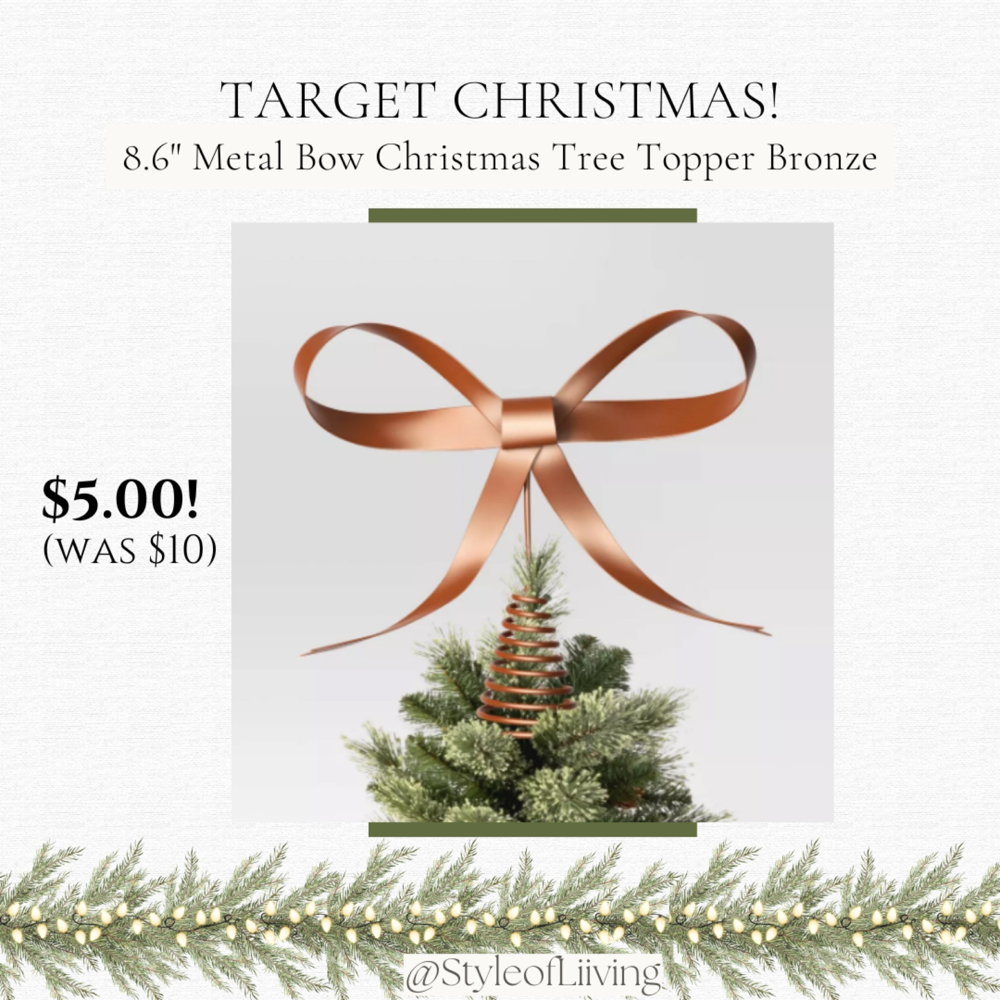 Target Christmas decorations! On sale. Tree topper, metal bow bronze $5.00. 

#LTKHoliday #LTKSeasonal #LTKSaleAlert
