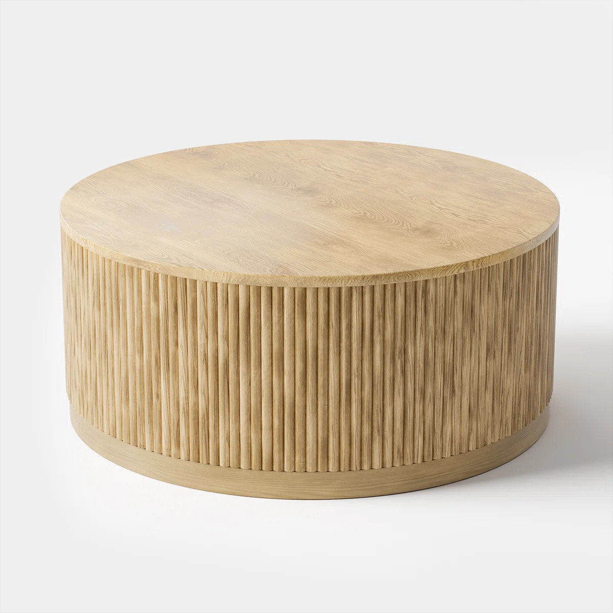 Chibuzor 36"W Round Coffee Table With Ash & Oak, Handcrafted Solid Wood Fluted Design | Wayfair North America