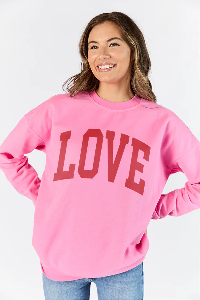 Love Block Pink Oversized Graphic Sweatshirt | Pink Lily