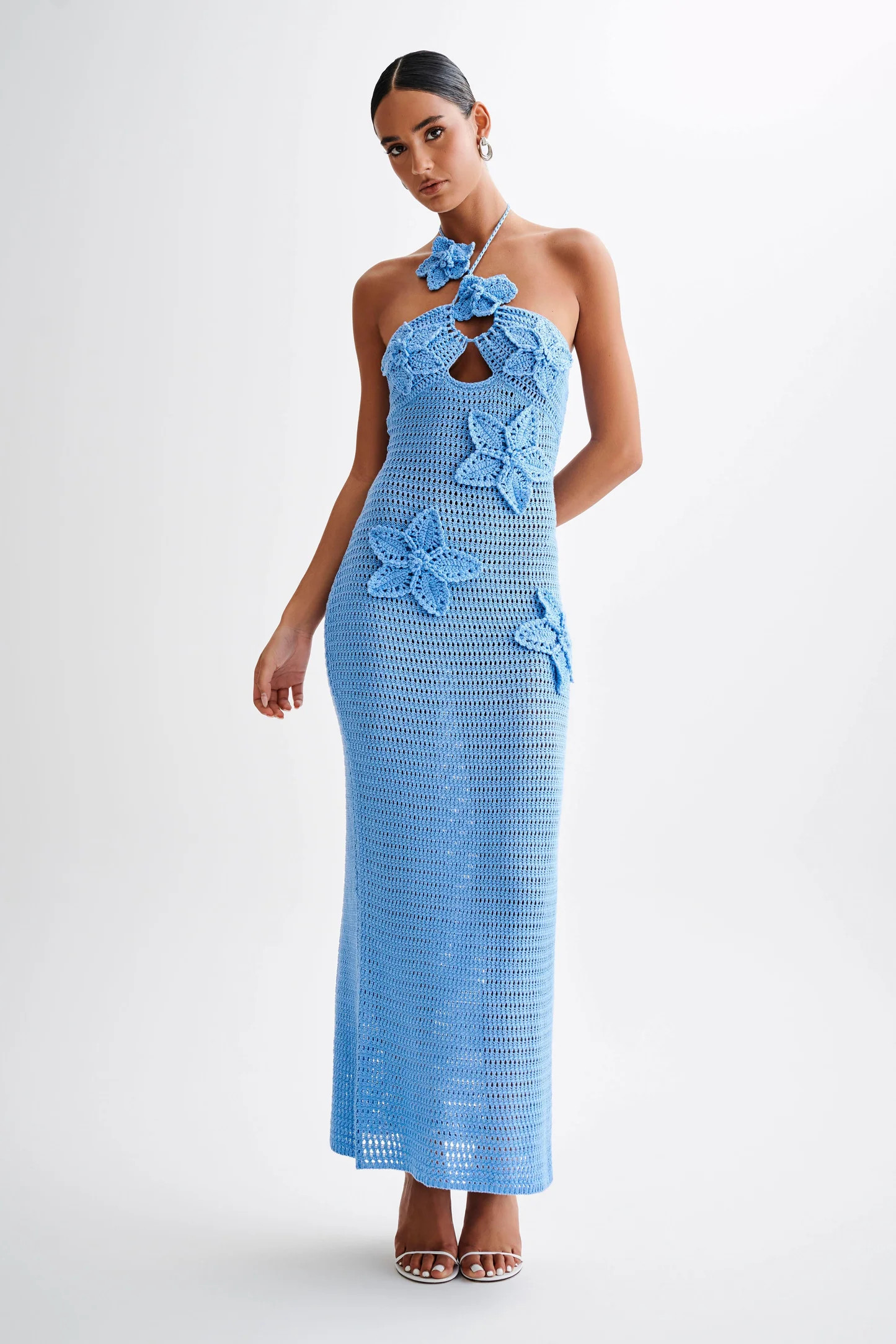 Floral Crochet Maxi Dress - Cornflower Blue | MESHKI US