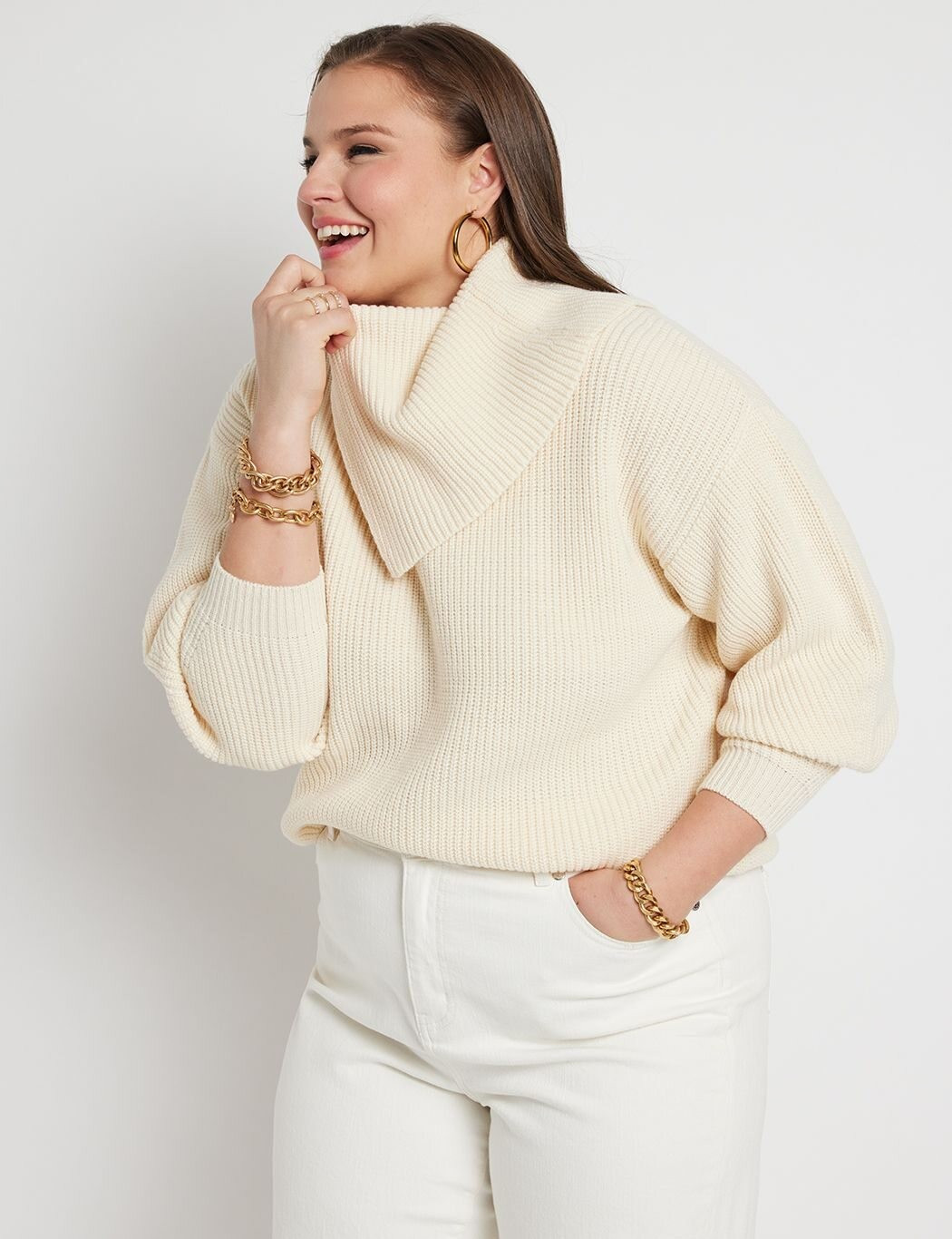 Pointed Collar Sweater | Women's Plus Size Tops | ELOQUII | Eloquii