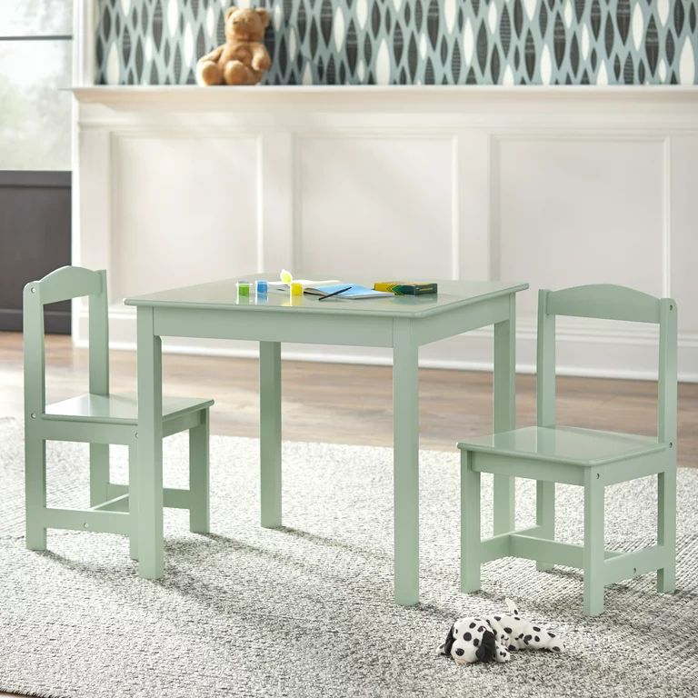 TMS Hayden Child Kids Rectangle Engineered Wood Table and 2 Chairs Set, Easy Clean, Mint Green | Walmart (US)