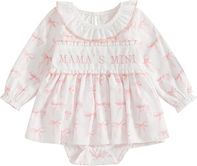 MoZiKQin Baby Girl Ruffle Romper Newborn Dress Long Sleeve Letter Bowknot Doll Collar Bodysuit Sk... | Amazon (US)