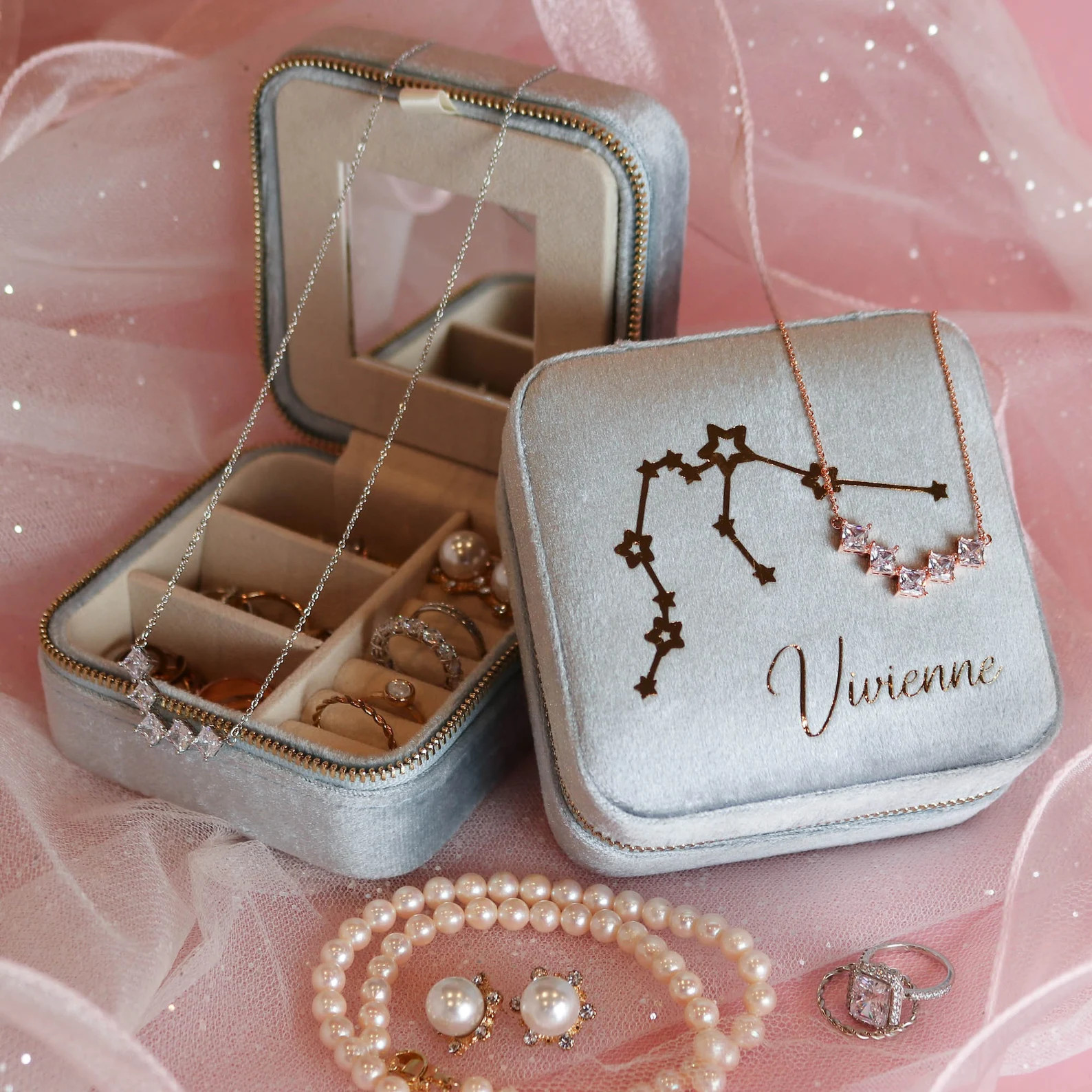 Birth Constellation Jewelry Box Velvet, Jewelry Case, Italian Velvet, Customizable Jewelry Case, ... | Etsy (US)