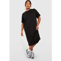 boohoo Women's Plus T-Shirt Midi Dress in Black | Size: 14 | Knitted | boohoo (US & Canada)