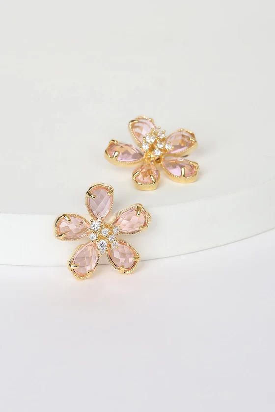 Ready for Radiance Gold Rhinestone Floral Stud Earrings | Lulus (US)